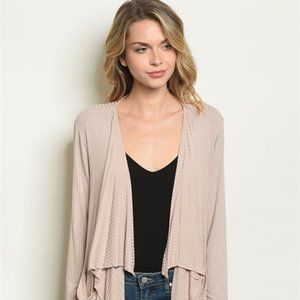 New Junior's Cute Boutique Taupe ribbed long cardi